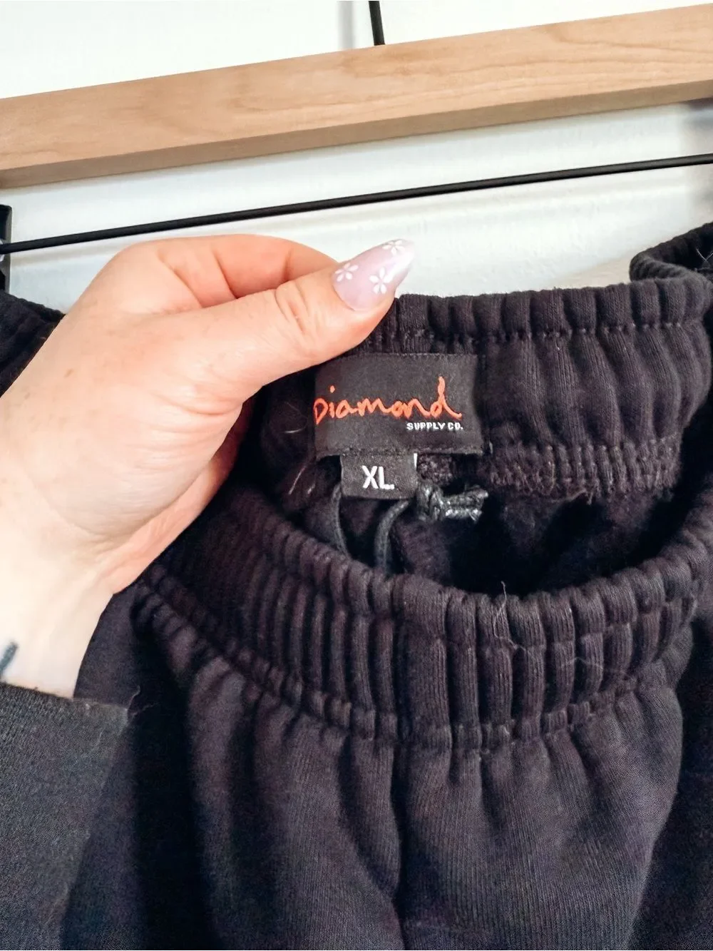 Diamond Black Elastic-Waist Straight Leg Sweat Pants Size XL